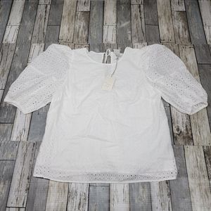 Nwt Womens Puff Sleeve Eyelet Top - A New Day Size L Lightweight Blouse. #C-E9